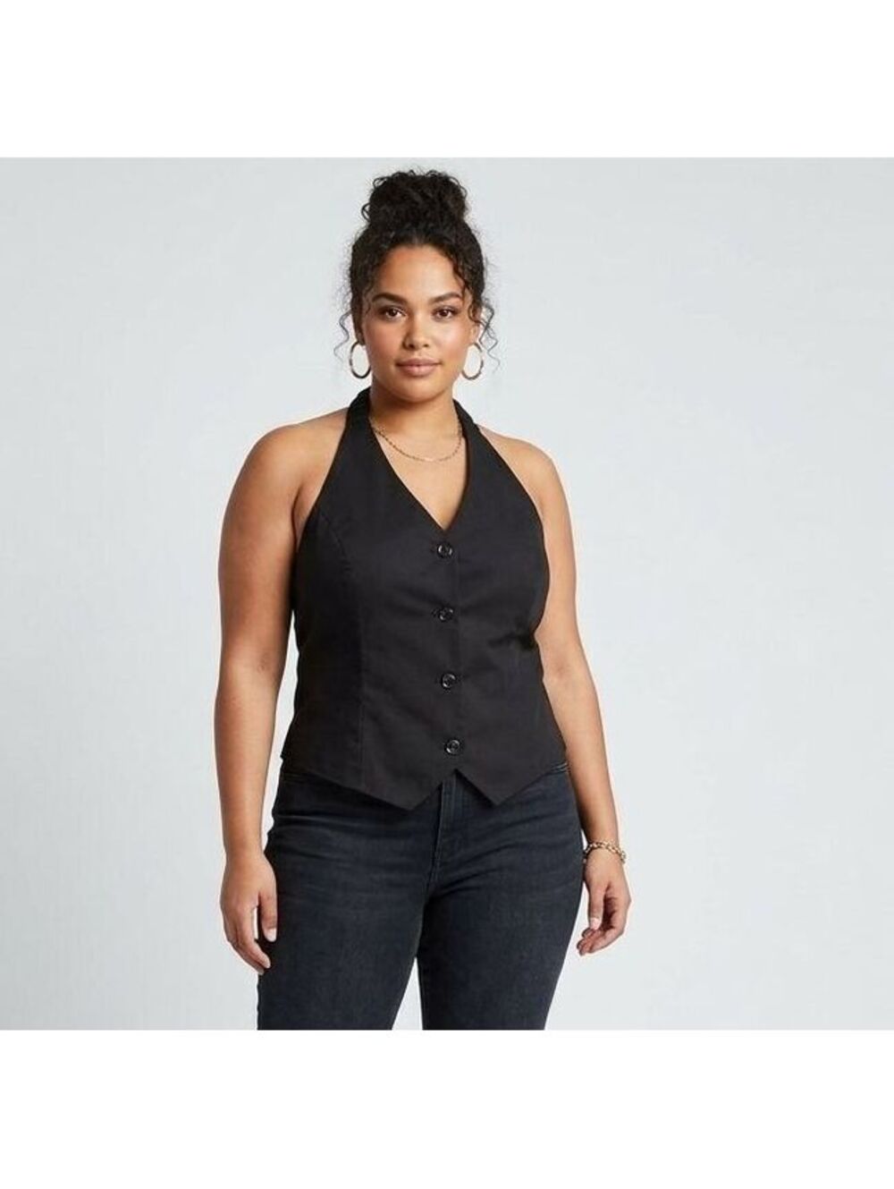 Belle Poque Women's Black Halter Suit Vest Tailored Waistcoat Top - Size 2X